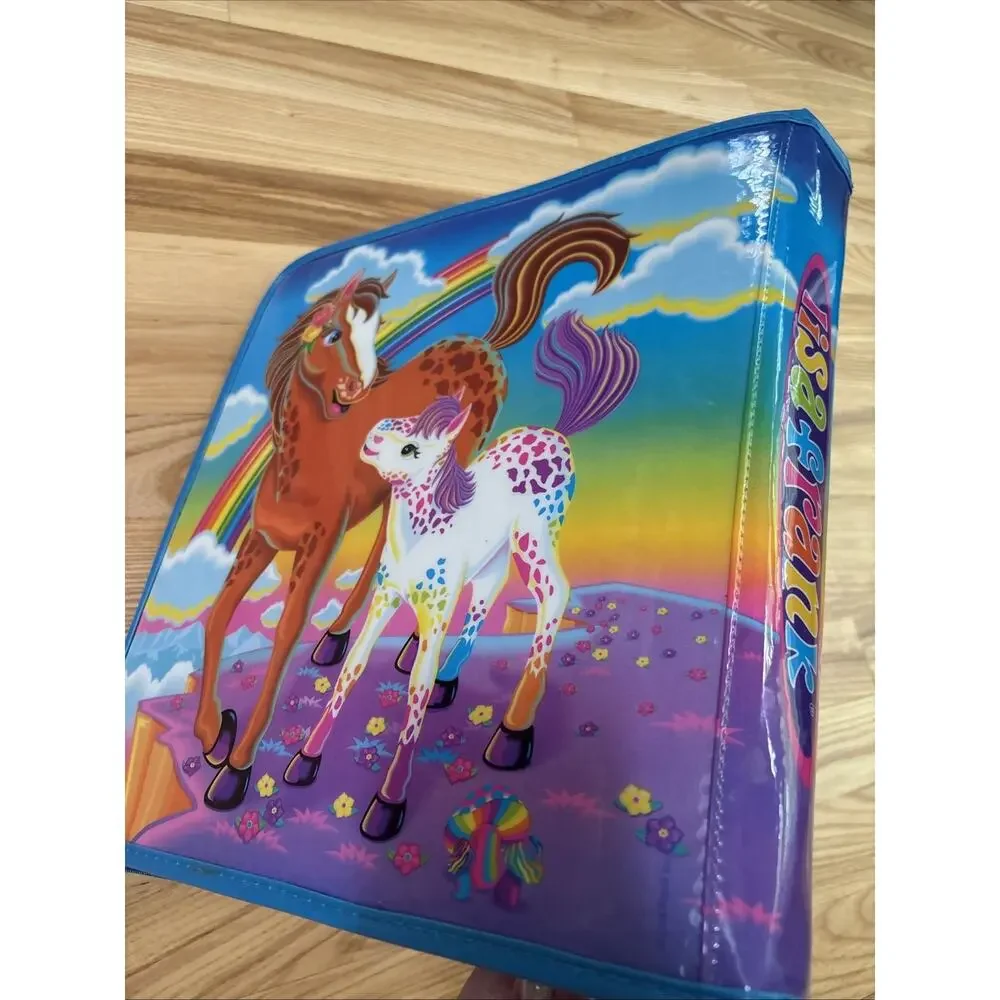 Vintage 1990s Lisa Frank Horse Rainbow Chaser Foal Zip Up 3 Ring Binder Blue